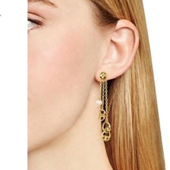 NWT Tory Burch Pearl Tassels Logo Earrings - Picture 2 of 5